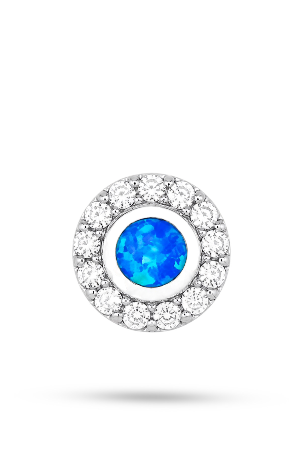 Round Halo | Blue Opal and White Stone Round 925 Sterling Silver Pendant