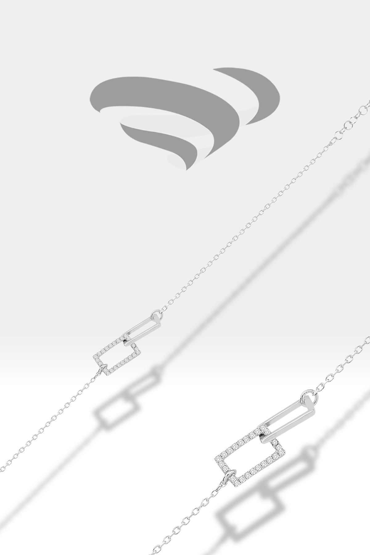 Interlocking Double Rectangle | Zirconia 925 Sterling Silver Bracelet