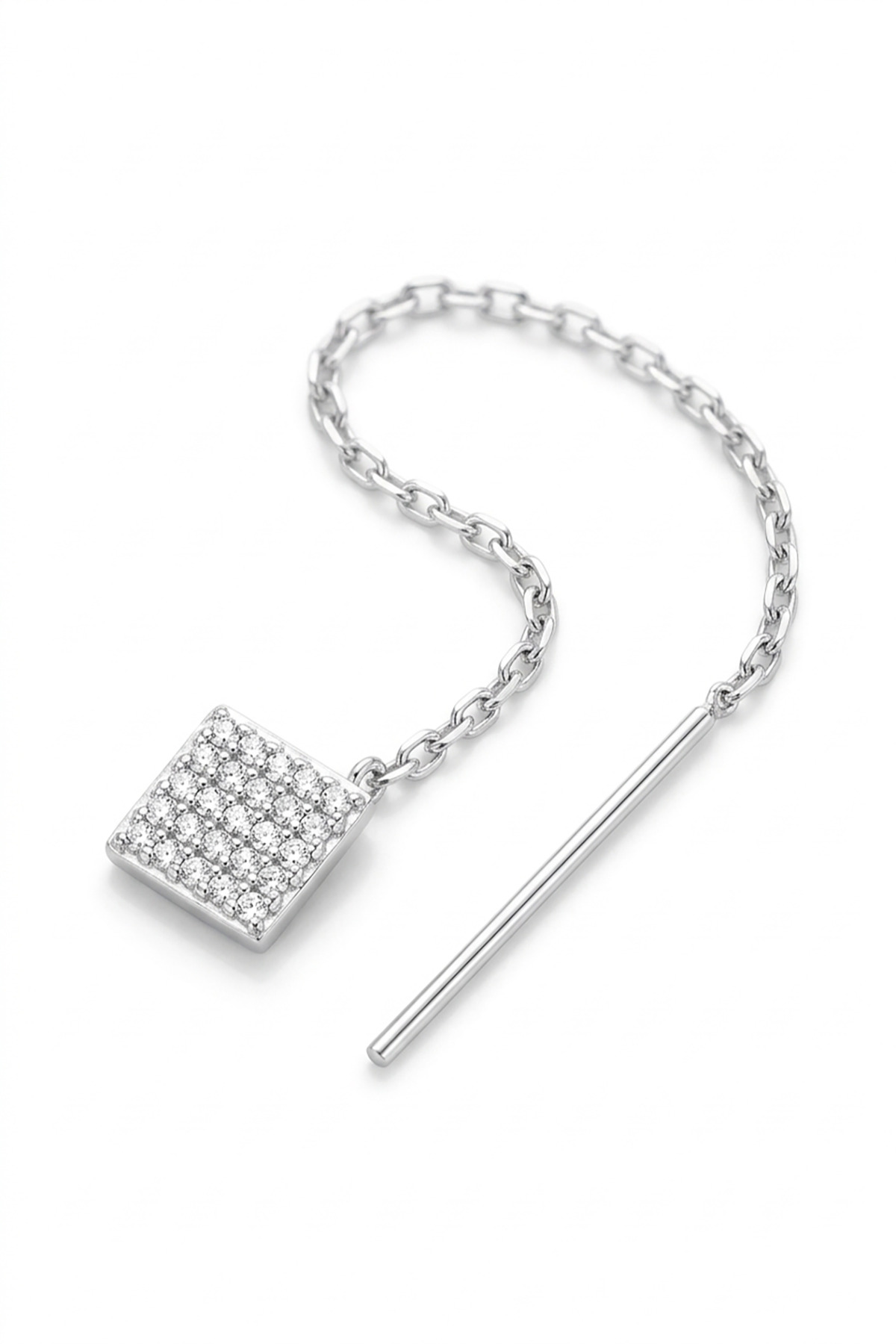 Crystal Rhombus | Diamond-Cut Geometric Chain 925 Sterling Silver Earring