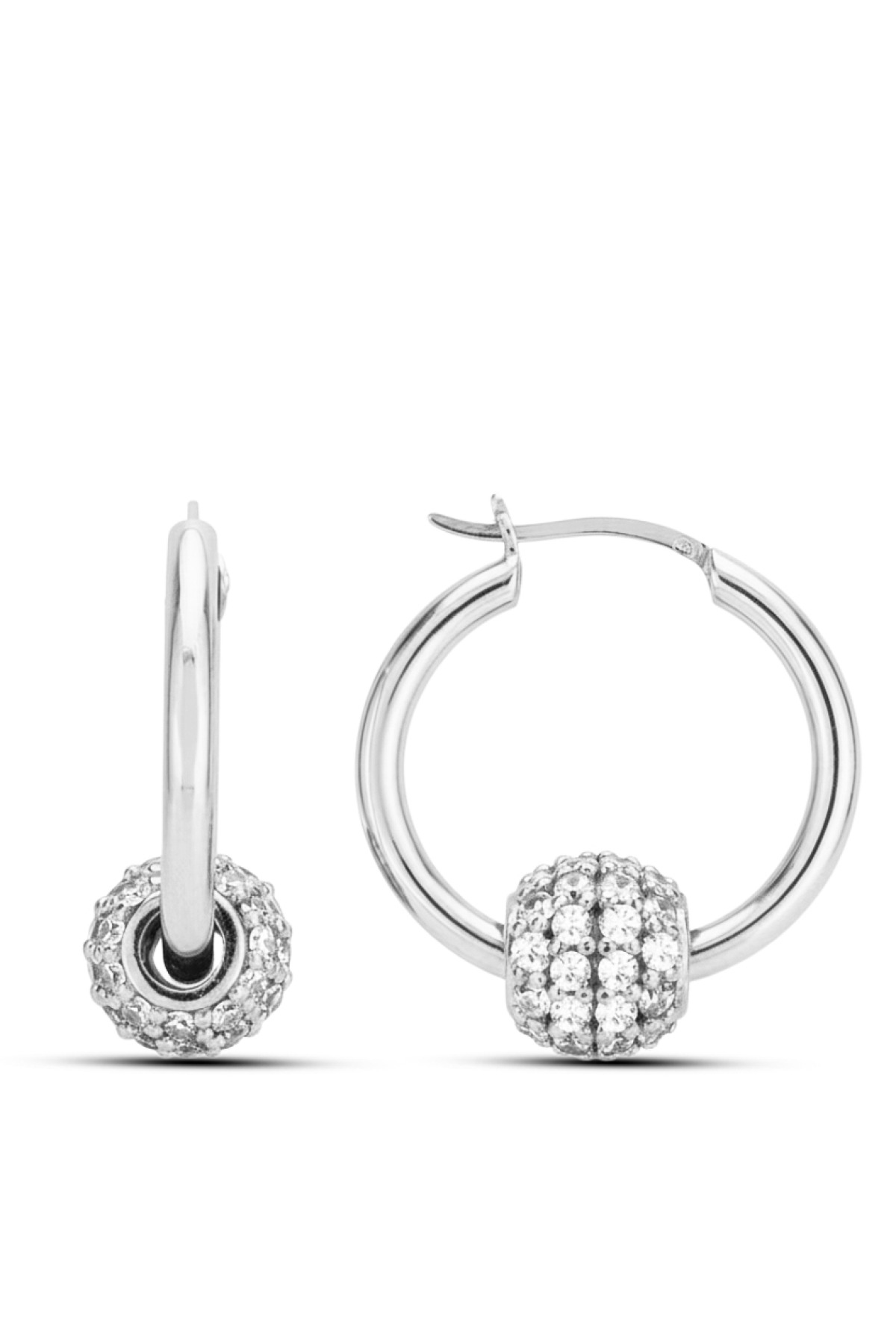 Pave Sphere Hoops | Crystal Bead Detailed 925 Sterling Silver Ring Earring