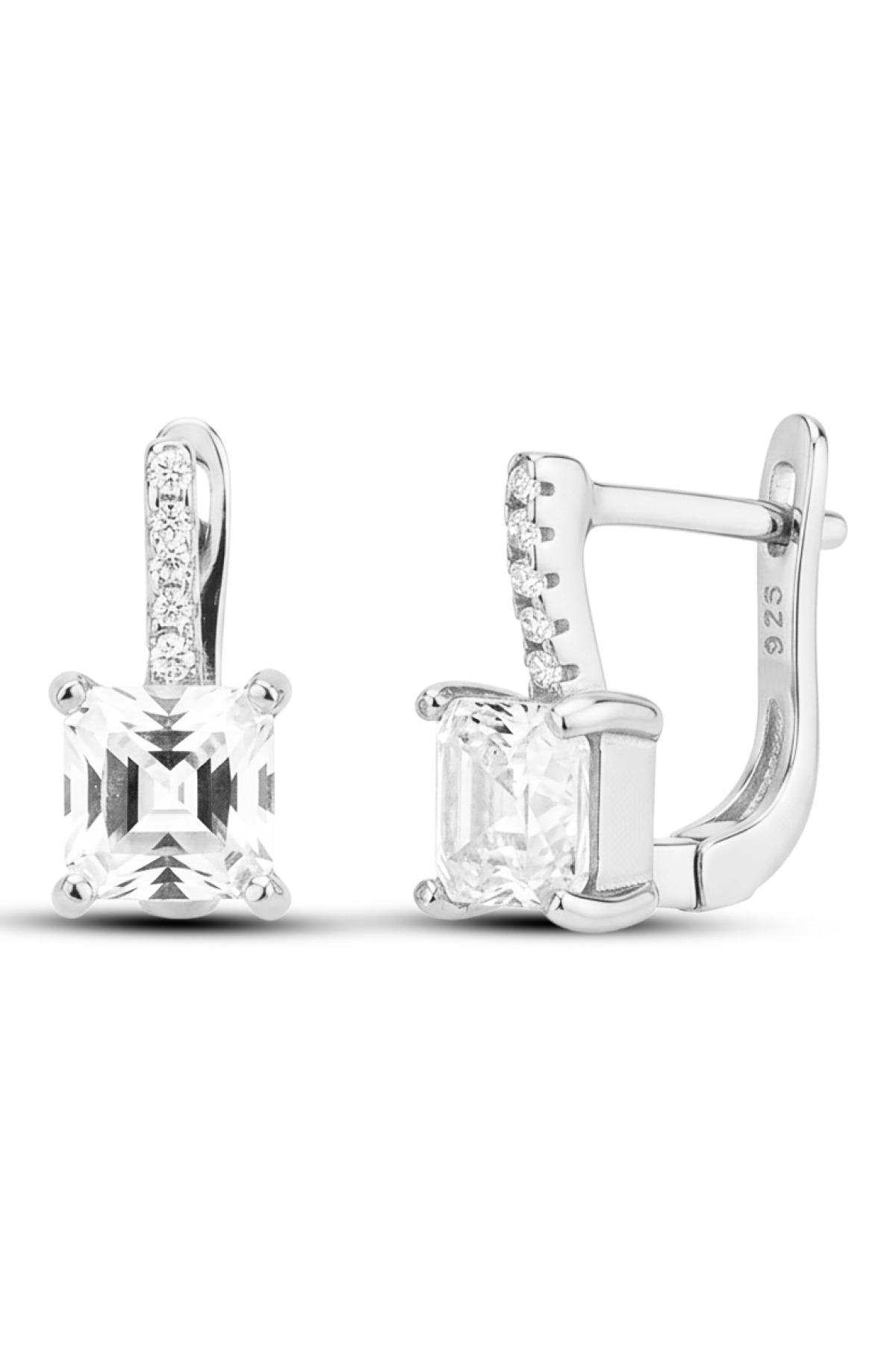 Princess Solitaire | Square Cut Zirconia Detail 925 Sterling Silver Earring