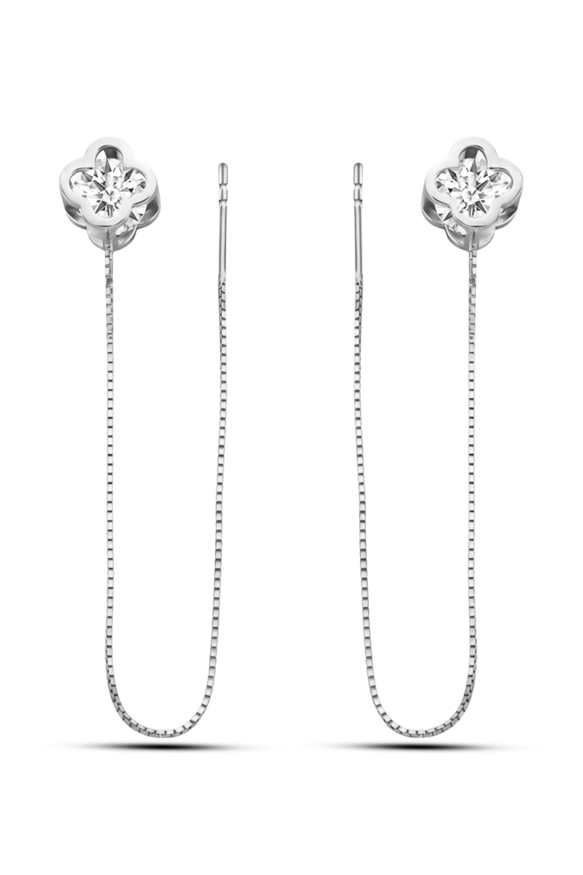 Clover Threader | Four-Leaf Clover Zirconia 925 Sterling Silver Earring