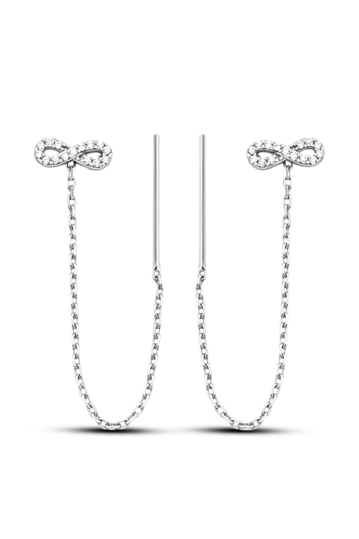 Infinity Threader | Zirconia Detailed Chain 925 Sterling Silver Earring