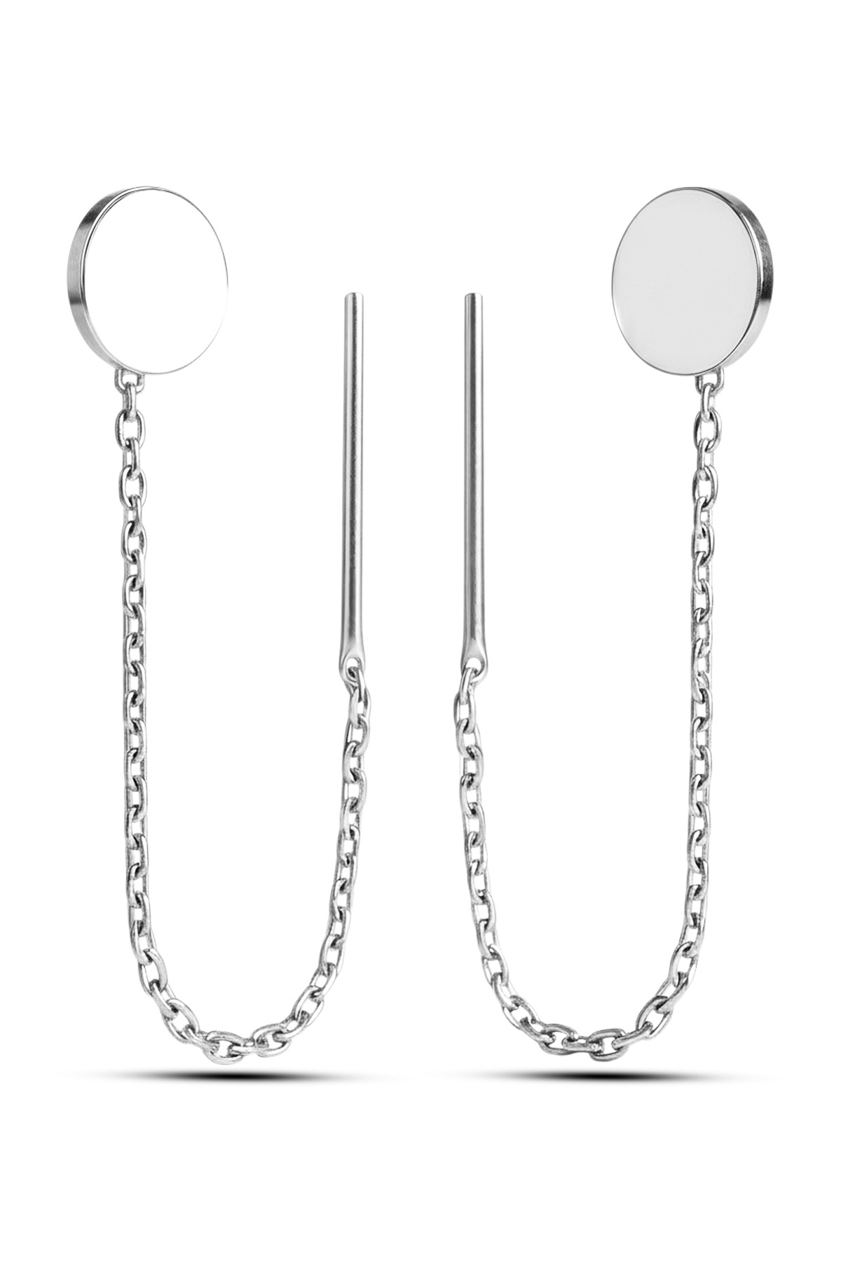 Minimalist Disc Threader | Plain Circle Chain 925 Sterling Silver Earring