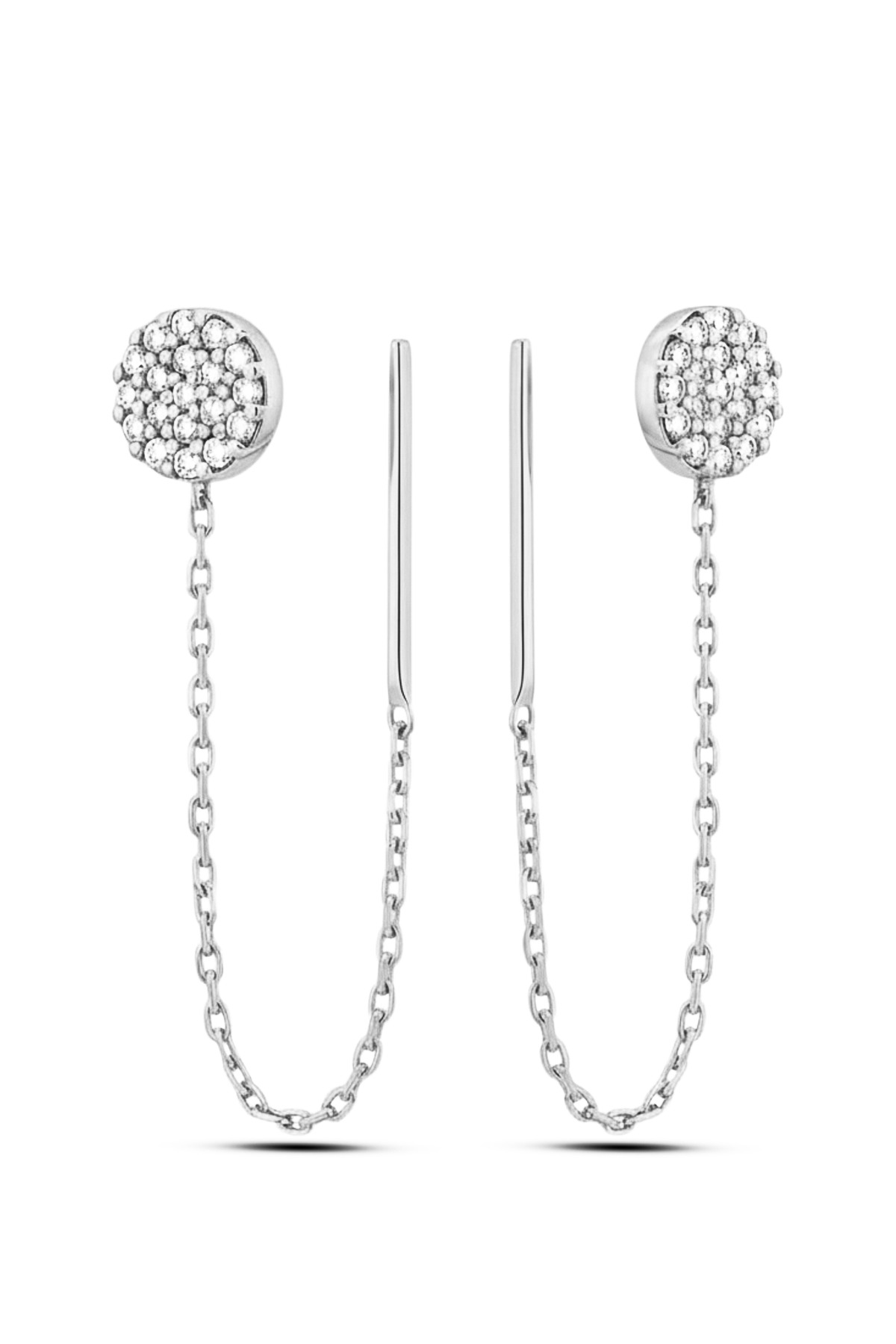 Circular Pavé Threader | Round Zirconia Chain 925 Sterling Silver Earring
