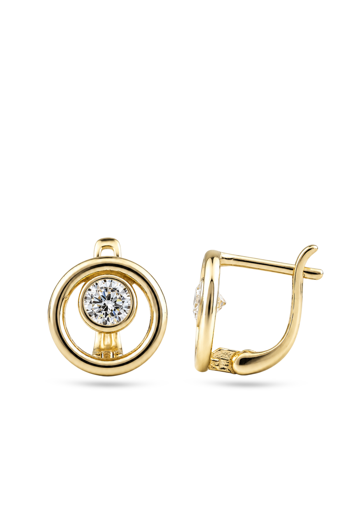 Circle Frame Bezel Stone Leverback 925 Sterling Silver Earring