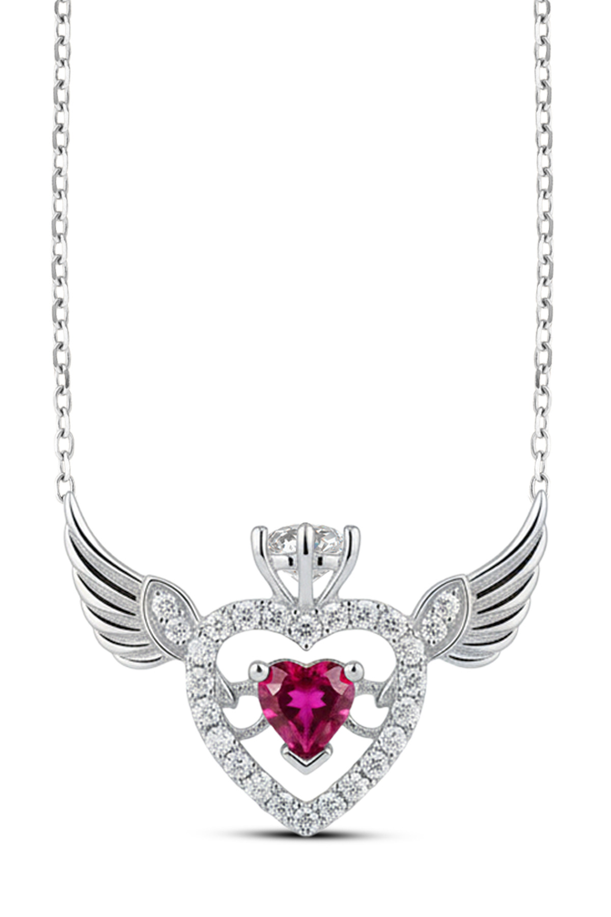 Angel Wing Heart Necklace | Heart Cut Zirconia 925 Sterling Silver Necklace