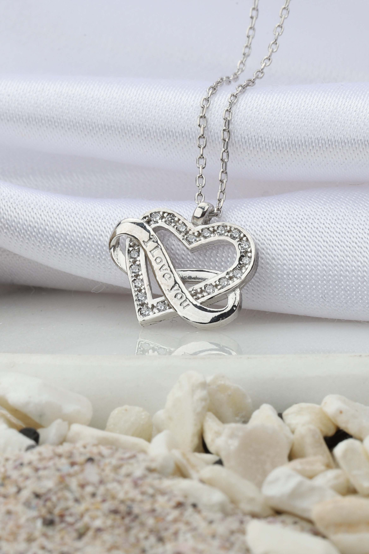 I Love You Double Heart | 925 Sterling Silver Zirconia Necklace