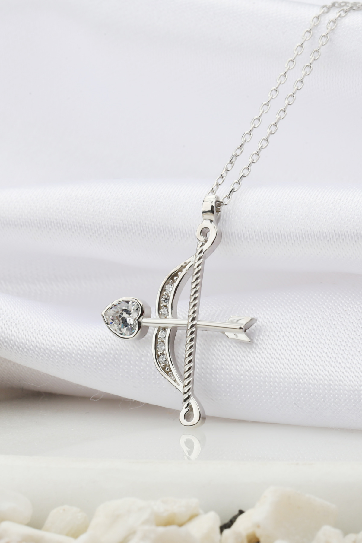 Bow and Arrow Heart | Zirconia  925 Sterling Silver Necklace