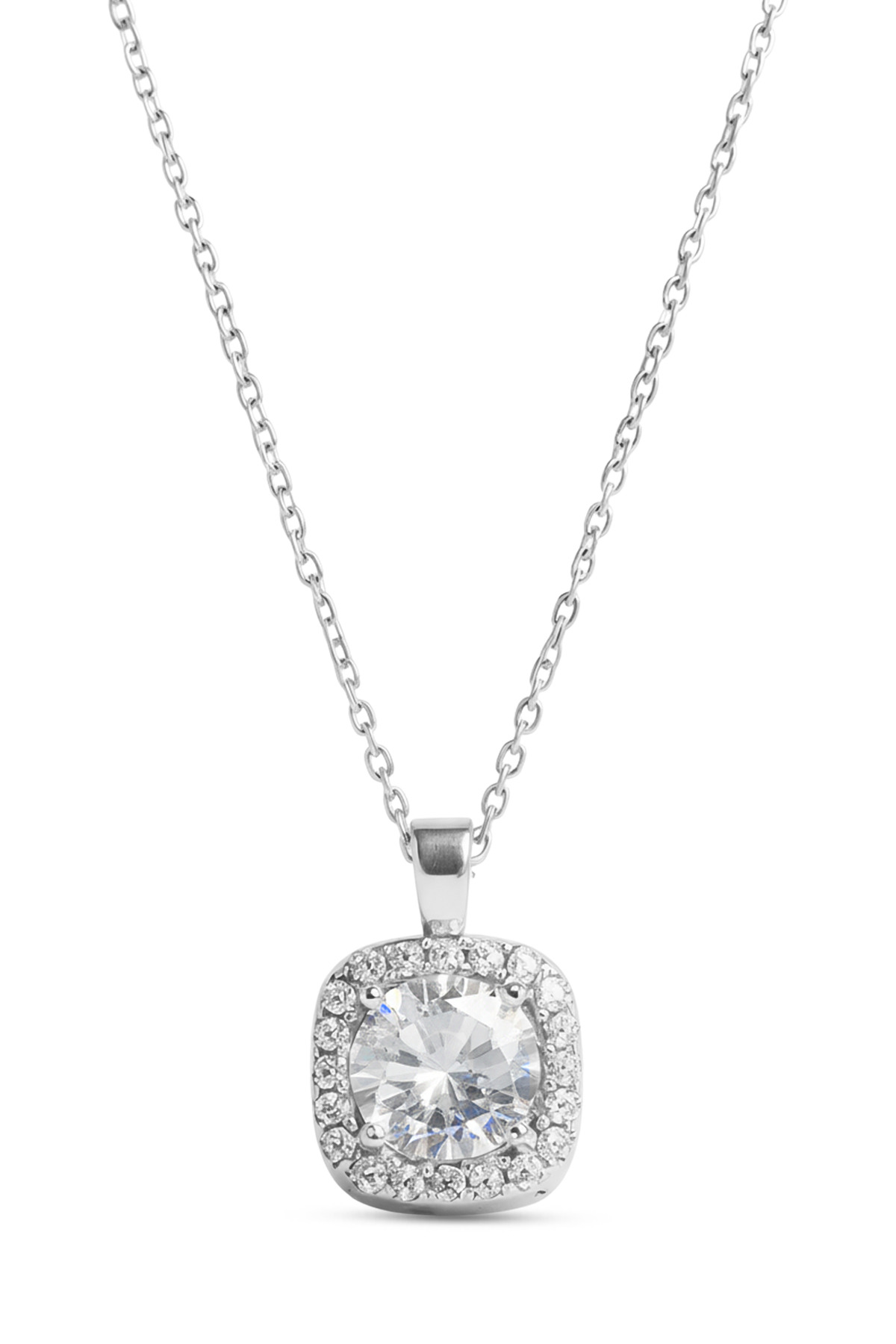 Diamond Mount Cushion Necklace | Round Cut Zirconia 925 Sterling Silver Necklace
