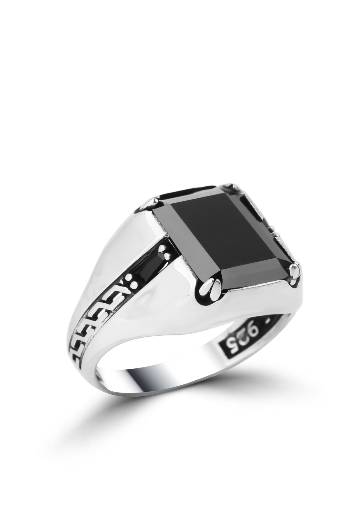 Braided Side Rectangle | Zirconia 925 Sterling Silver Men's Ring