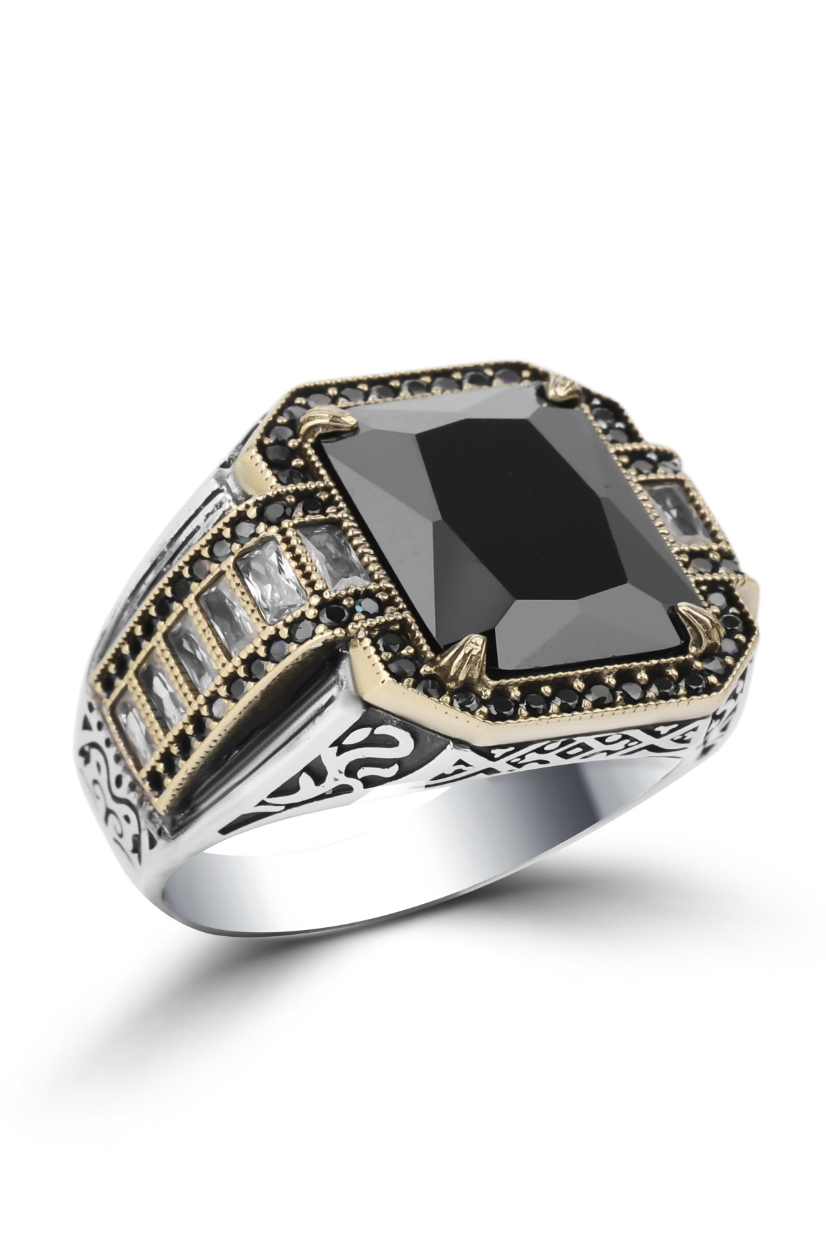 Modern Engraved Side | Zirconia 925 Sterling Silver Men's Ring