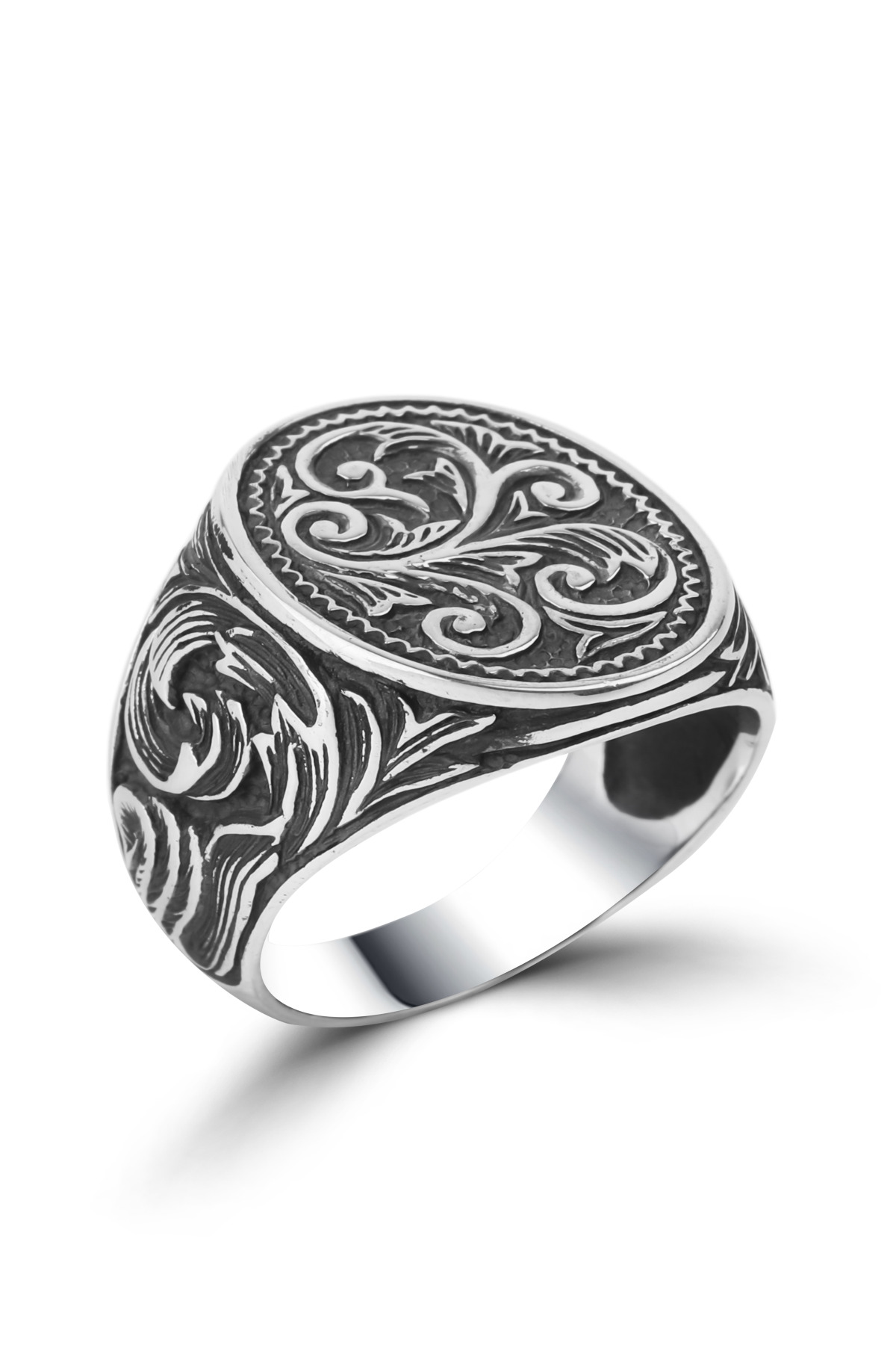 Vintage Engraved Motif | 925 Sterling Silver Men's Signet Ring