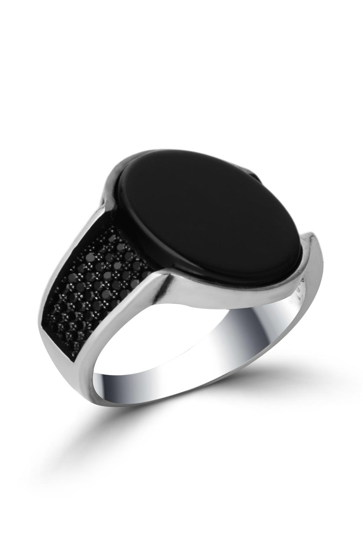 Micro Stone Paved Side Onyx | 925 Sterling Silver Men's Ring