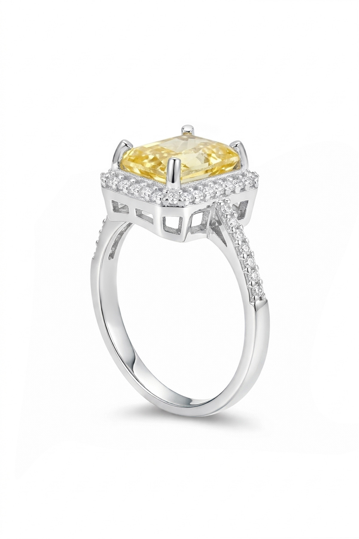 Radiant Icecut | Large Ice-Cut Rectangular Center Stone with Sparkling Halo and Pave Band 925 Sterling Silver Ring