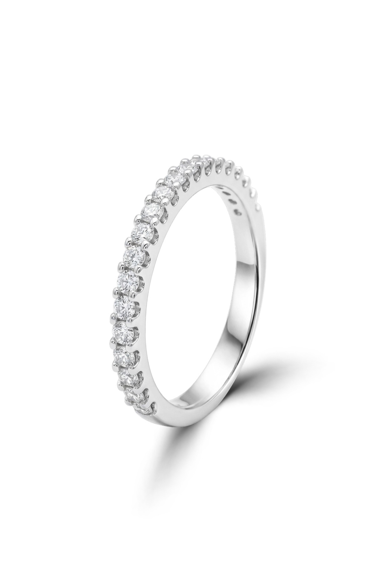 Essence Half-Eternity | Delicate Single-Row Pave Set Stackable 925 Sterling Silver Ring