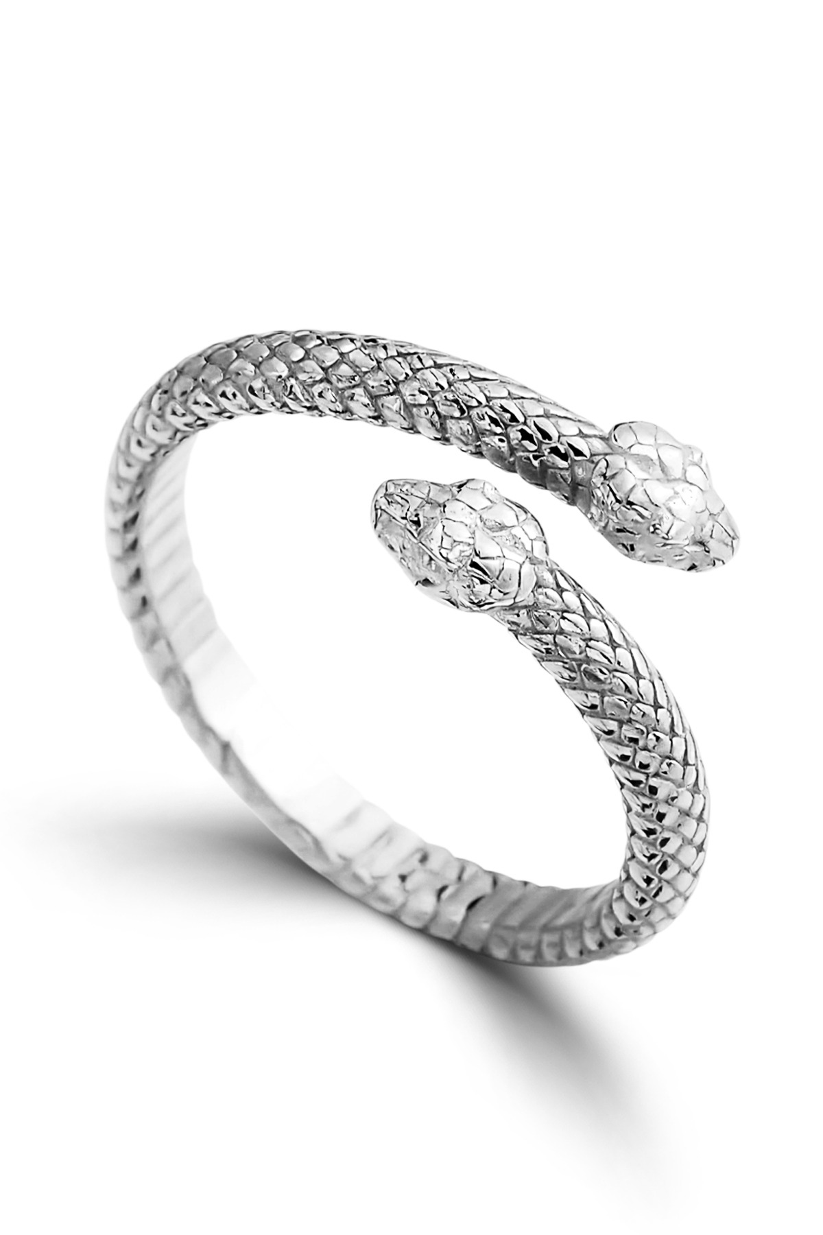 Twin Serpentine | Textured Double-Headed Snake Open-Band 925 Sterling Silver Ring