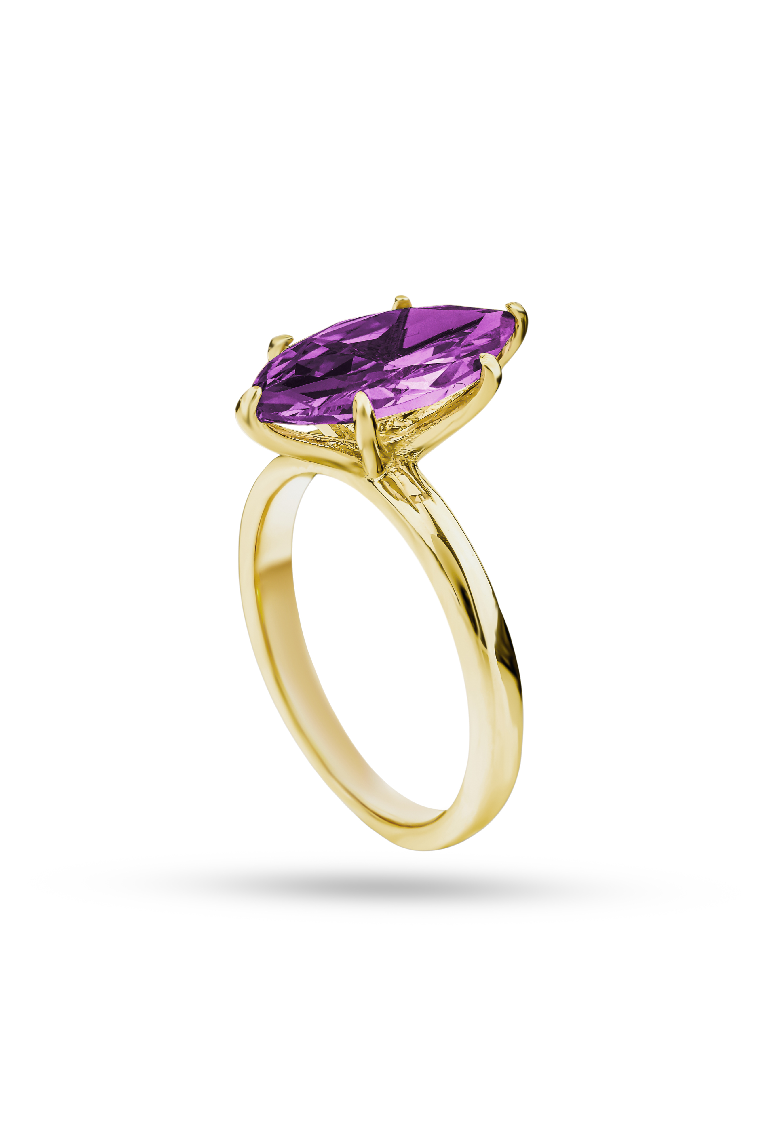 Marquise Radiance | Marquise-Cut Stone 925 Sterling Silver Ring - Gold / Amethyst Purple